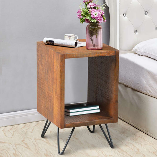 22 Inch Textured Cube Shape Wooden Nightstand With Angular Legs, Brown And Black By Benzara | Nightstands |  Modishstore 