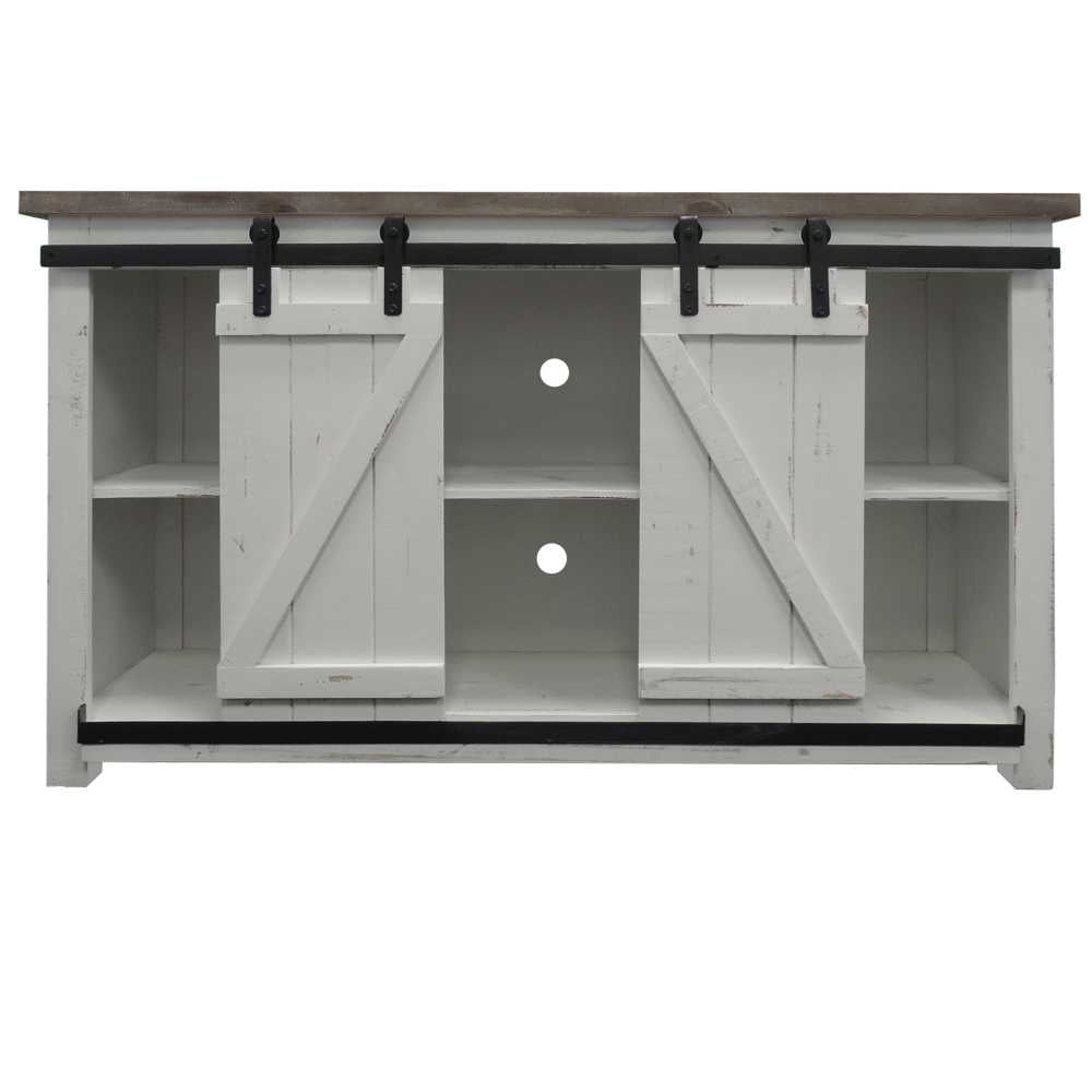 69 Inch Wooden Media Console With Barn Style Sliding Door, Brown And White By Benzara | Cabinets |  Modishstore  - 3
