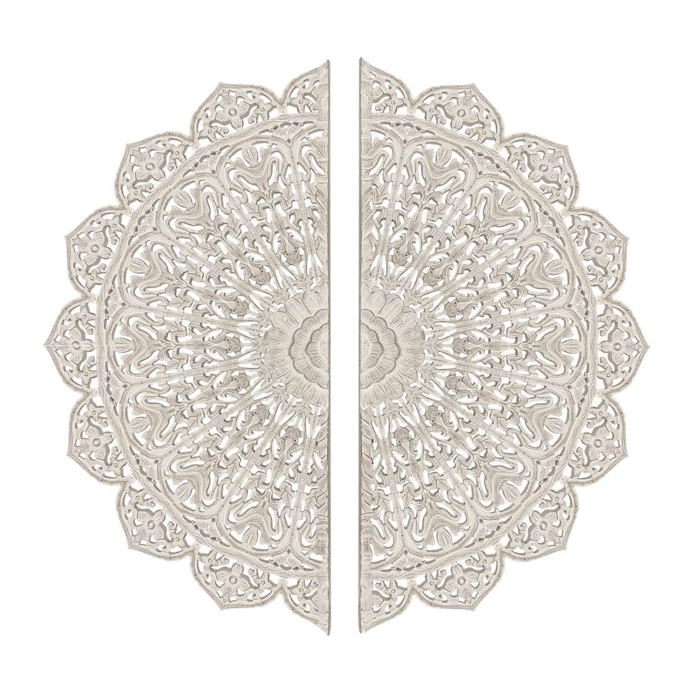 48 Inch Half Moon Hand Carved Floral Mango Wood Wall Panel Decor, Antique White By Benzara | Wall Decor |  Modishstore  - 5