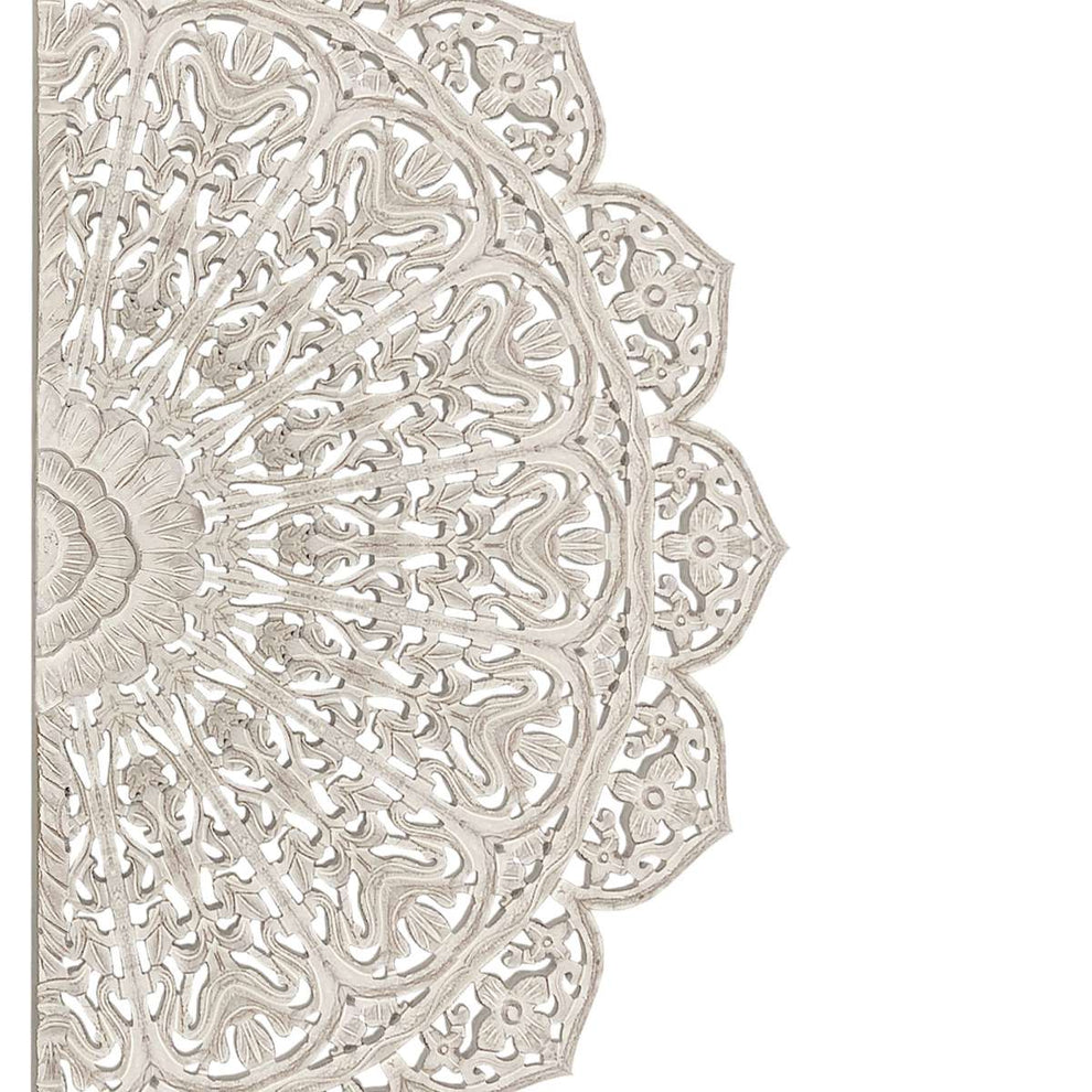 48 Inch Half Moon Hand Carved Floral Mango Wood Wall Panel Decor, Antique White By Benzara | Wall Decor |  Modishstore  - 4