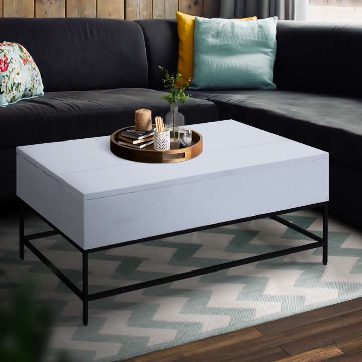 46 Inch Lift Top Storage Mango Wood Coffee Table With Tubular Metal Base,Gray And Black By Benzara | Coffee Tables |  Modishstore  - 2