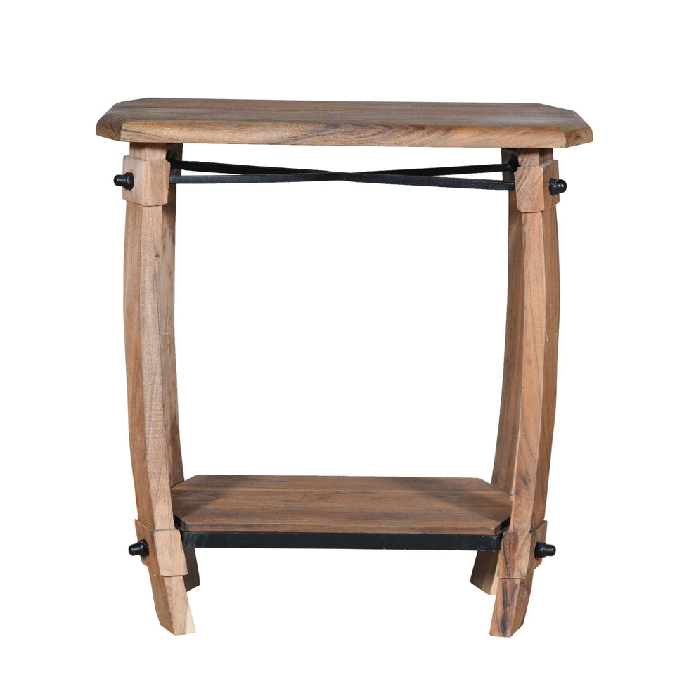 24 Inch Retro Rectangular Wooden End Side Accent Table With Bottom Shelf, Natural Brown By Benzara | Side Tables |  Modishstore  - 2