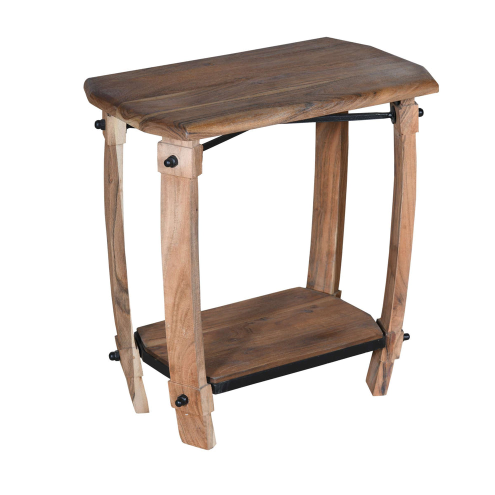 24 Inch Retro Rectangular Wooden End Side Accent Table With Bottom Shelf, Natural Brown By Benzara | Side Tables |  Modishstore  - 3