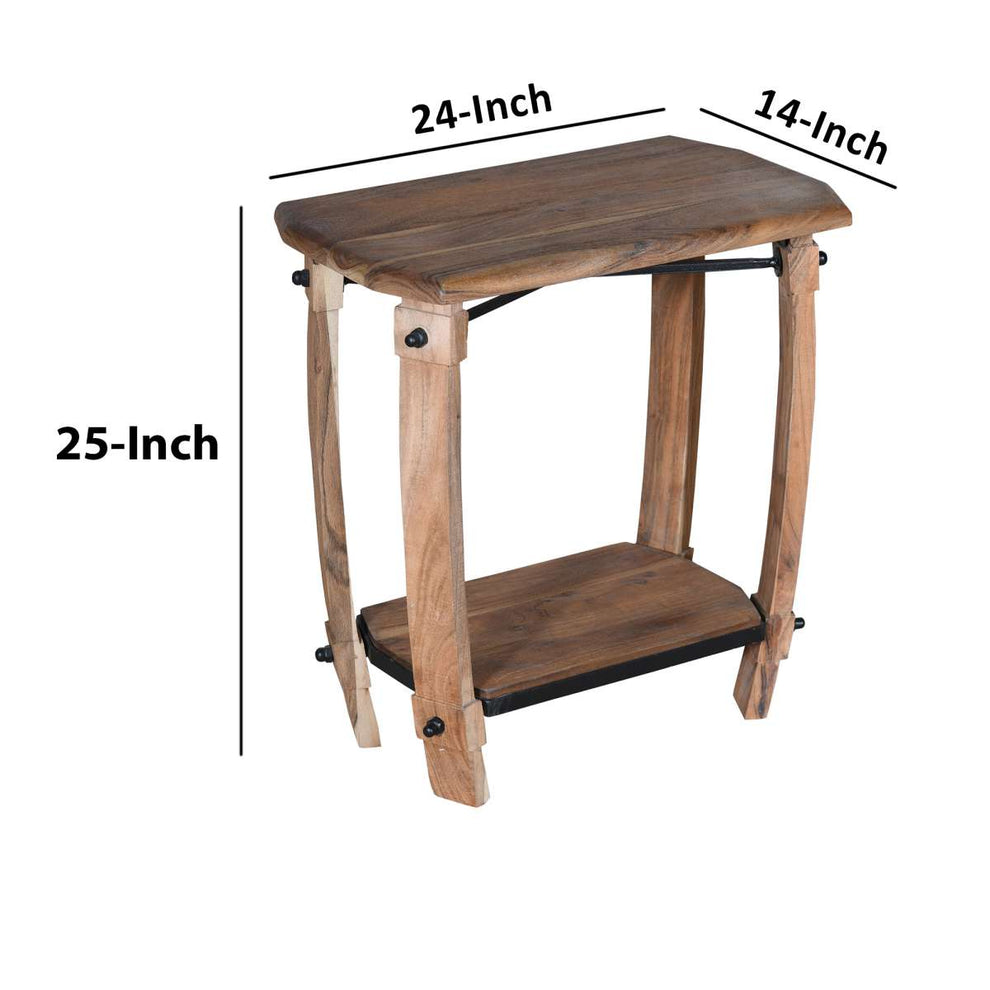 24 Inch Retro Rectangular Wooden End Side Accent Table With Bottom Shelf, Natural Brown By Benzara | Side Tables |  Modishstore  - 4