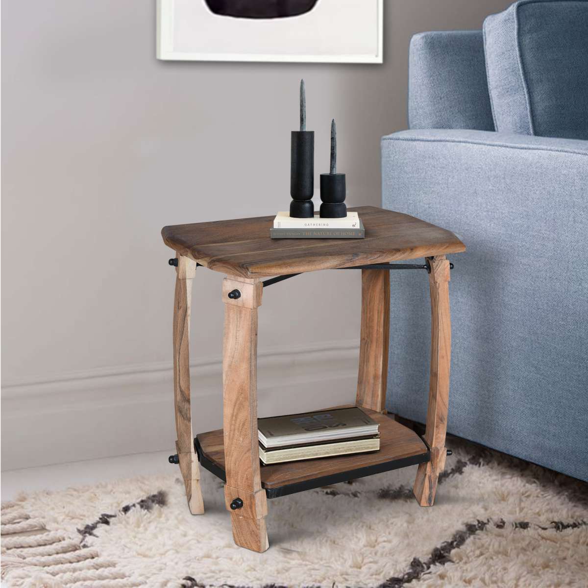 24 Inch Retro Rectangular Wooden End Side Accent Table With Bottom Shelf, Natural Brown By Benzara | Side Tables |  Modishstore 