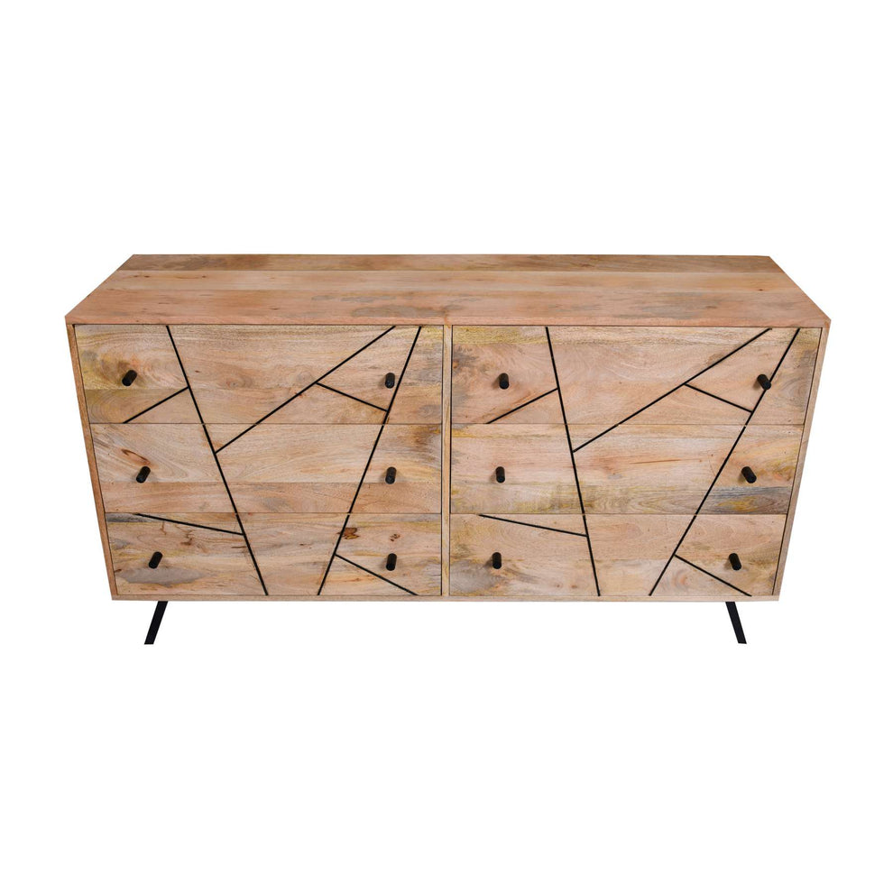 6 Drawer Industrial Wooden Storage Drawers Dresser With Metal Legs. Brown And Black By Benzara | Dressers |  Modishstore  - 9