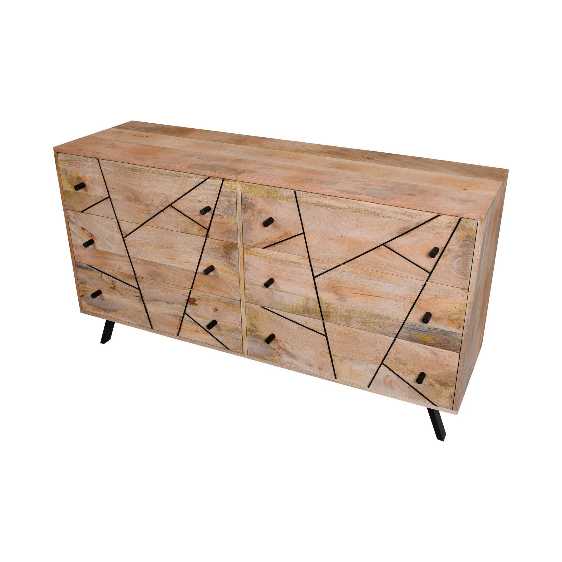 6 Drawer Industrial Wooden Storage Drawers Dresser With Metal Legs. Brown And Black By Benzara | Dressers |  Modishstore  - 8