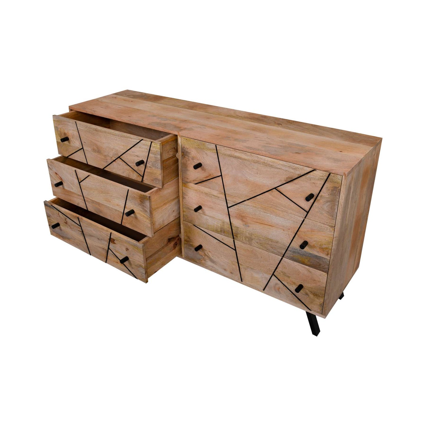 6 Drawer Industrial Wooden Storage Drawers Dresser With Metal Legs. Brown And Black By Benzara | Dressers |  Modishstore  - 5