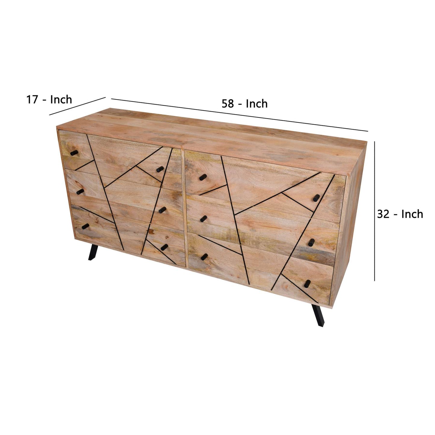 6 Drawer Industrial Wooden Storage Drawers Dresser With Metal Legs. Brown And Black By Benzara | Dressers |  Modishstore  - 2