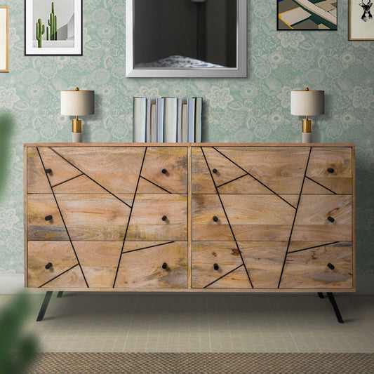 6 Drawer Industrial Wooden Storage Drawers Dresser With Metal Legs. Brown And Black By Benzara | Dressers |  Modishstore 