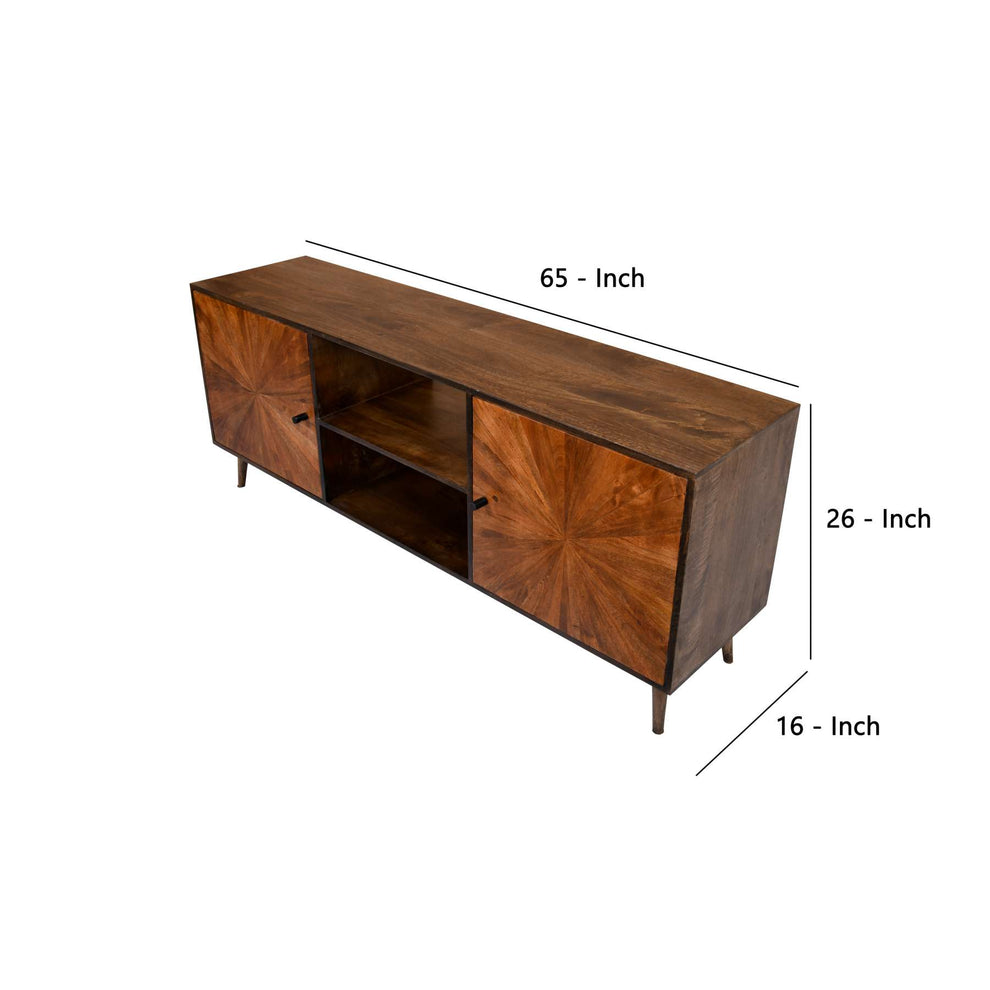 65 Inch 2 Door Mid Century Modern Wooden Entertainment Media Tv Stand Unit, Brown By Benzara | TV Stands |  Modishstore  - 5