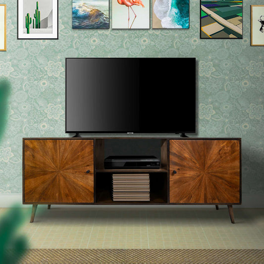 65 Inch 2 Door Mid Century Modern Wooden Entertainment Media Tv Stand Unit, Brown By Benzara | TV Stands |  Modishstore 