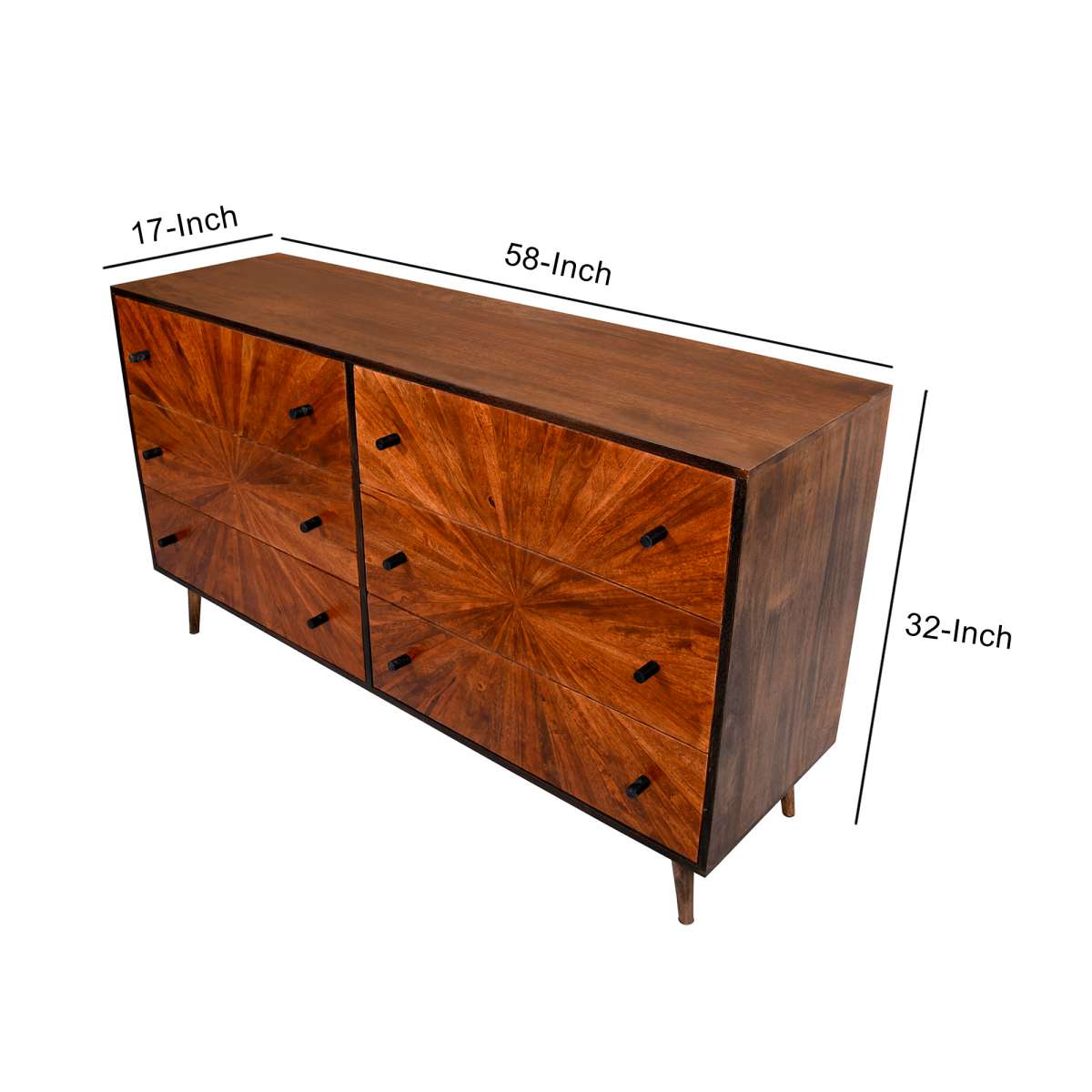 6 Drawer Mid Century Modern Storage Wooden Drawers Dresser , Brown By Benzara | Dressers |  Modishstore  - 3