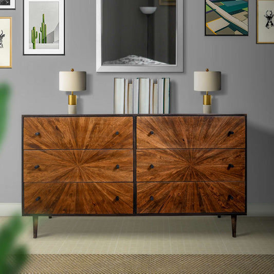 6 Drawer Mid Century Modern Storage Wooden Drawers Dresser , Brown By Benzara | Dressers |  Modishstore 