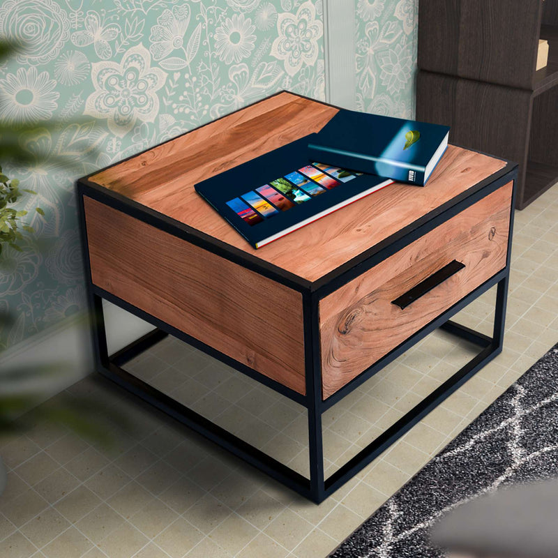 Two Tone Mango Wood Storage Bedside End Table With 1 Drawer, Black And Brown By Benzara | End Tables |  Modishstore 