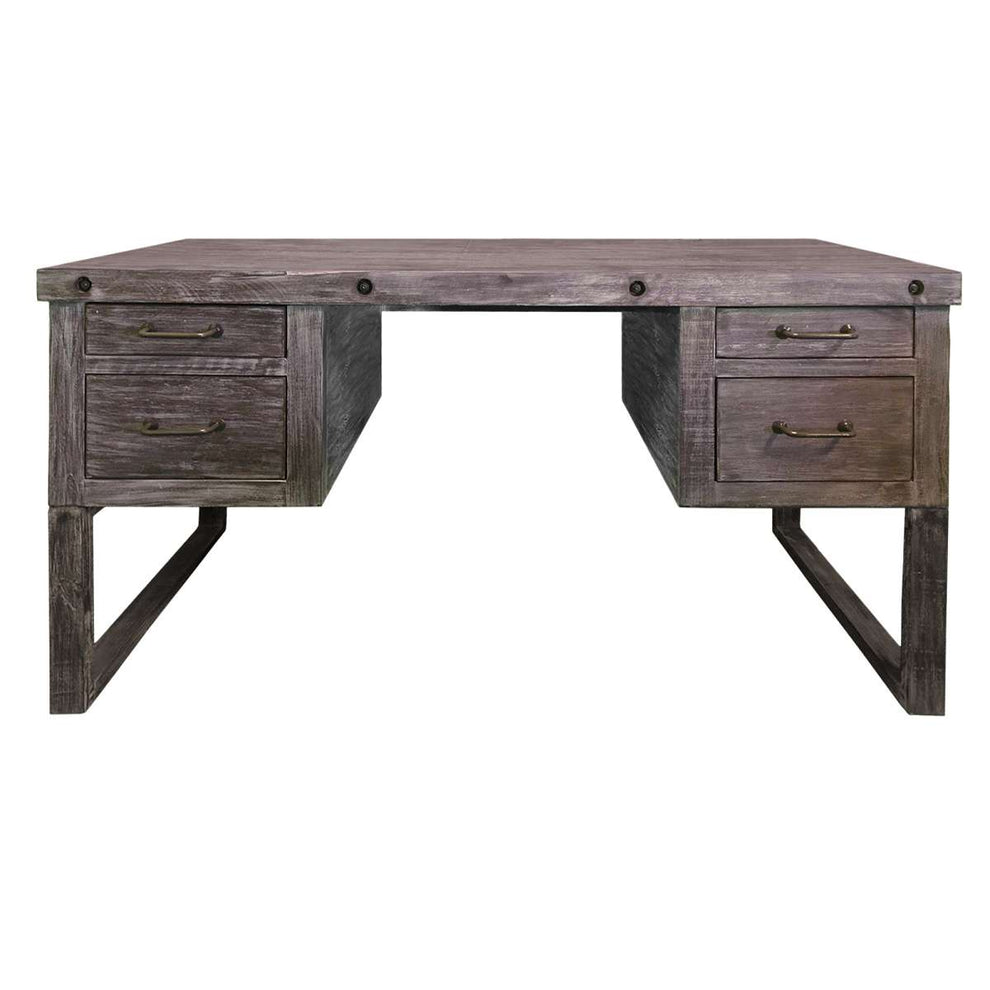 61 Inch 4 Drawer Wooden Home Office Desk With Sled Leg Support, Distressed Brown By Benzara | Desks |  Modishstore  - 2