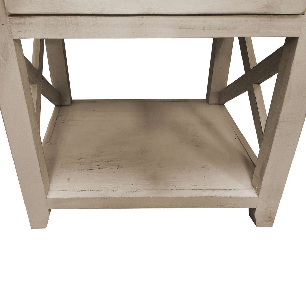 24 Inch Wooden 1 Drawer Sideend Table With Cross Sides And Open Bottom Shelf, White By Benzara | Side Tables |  Modishstore  - 3