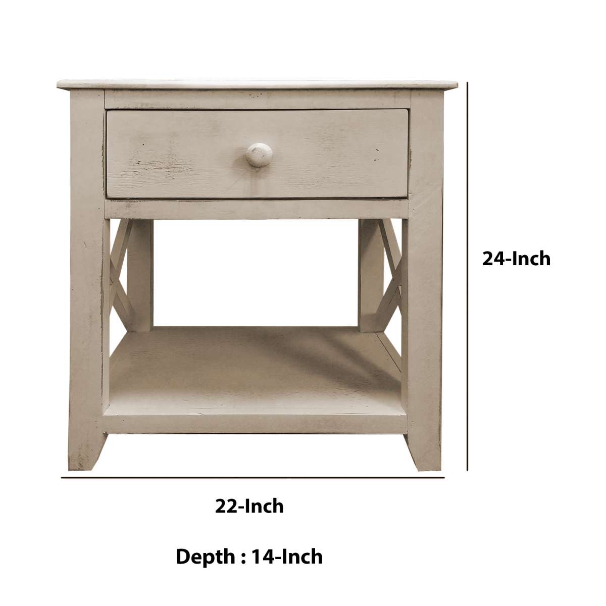 24 Inch Wooden 1 Drawer Sideend Table With Cross Sides And Open Bottom Shelf, White By Benzara | Side Tables |  Modishstore  - 2