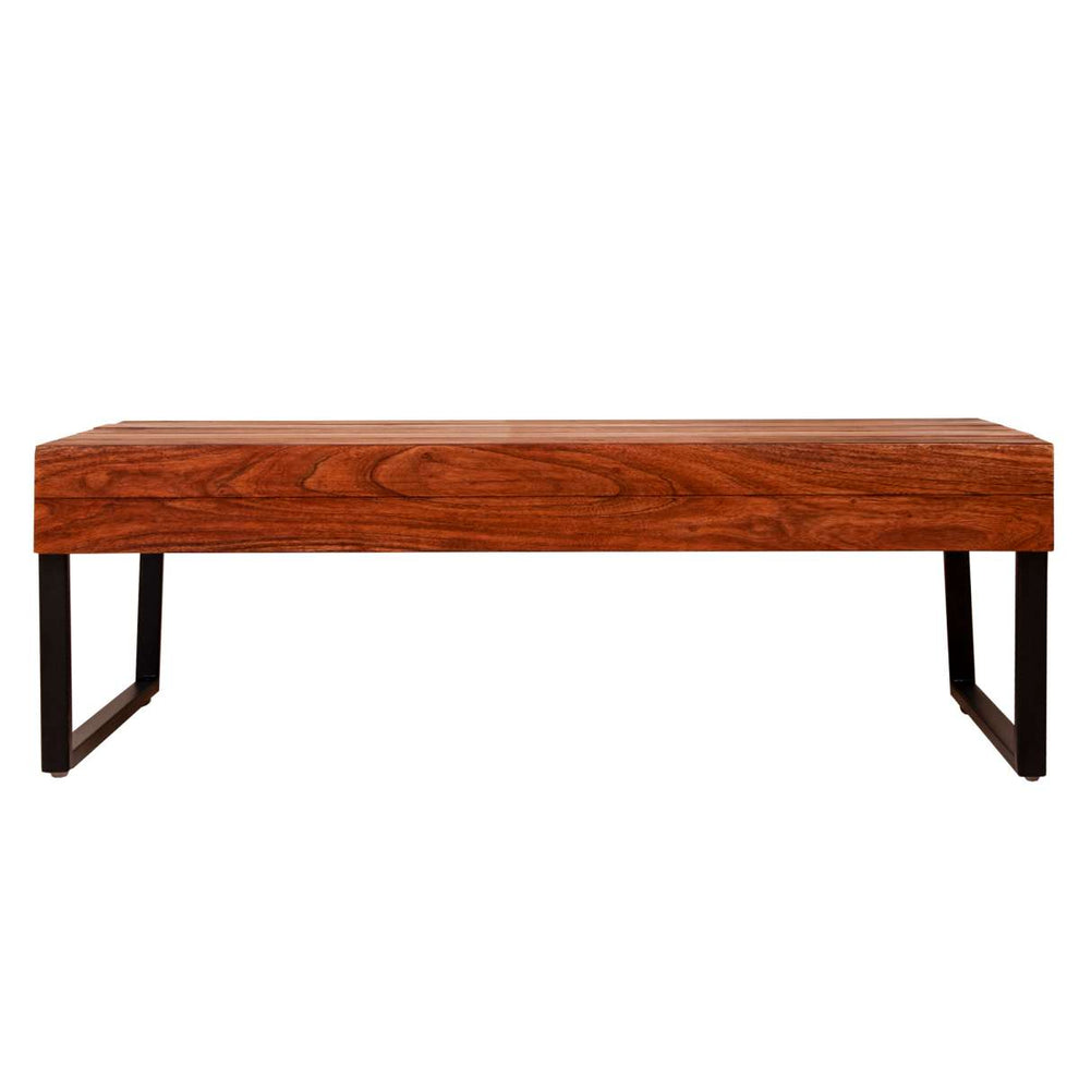 Rectangular Wooden Industrial Coffee Table With Metal Sled Base, Brown And Black By Benzara | Coffee Tables |  Modishstore  - 7