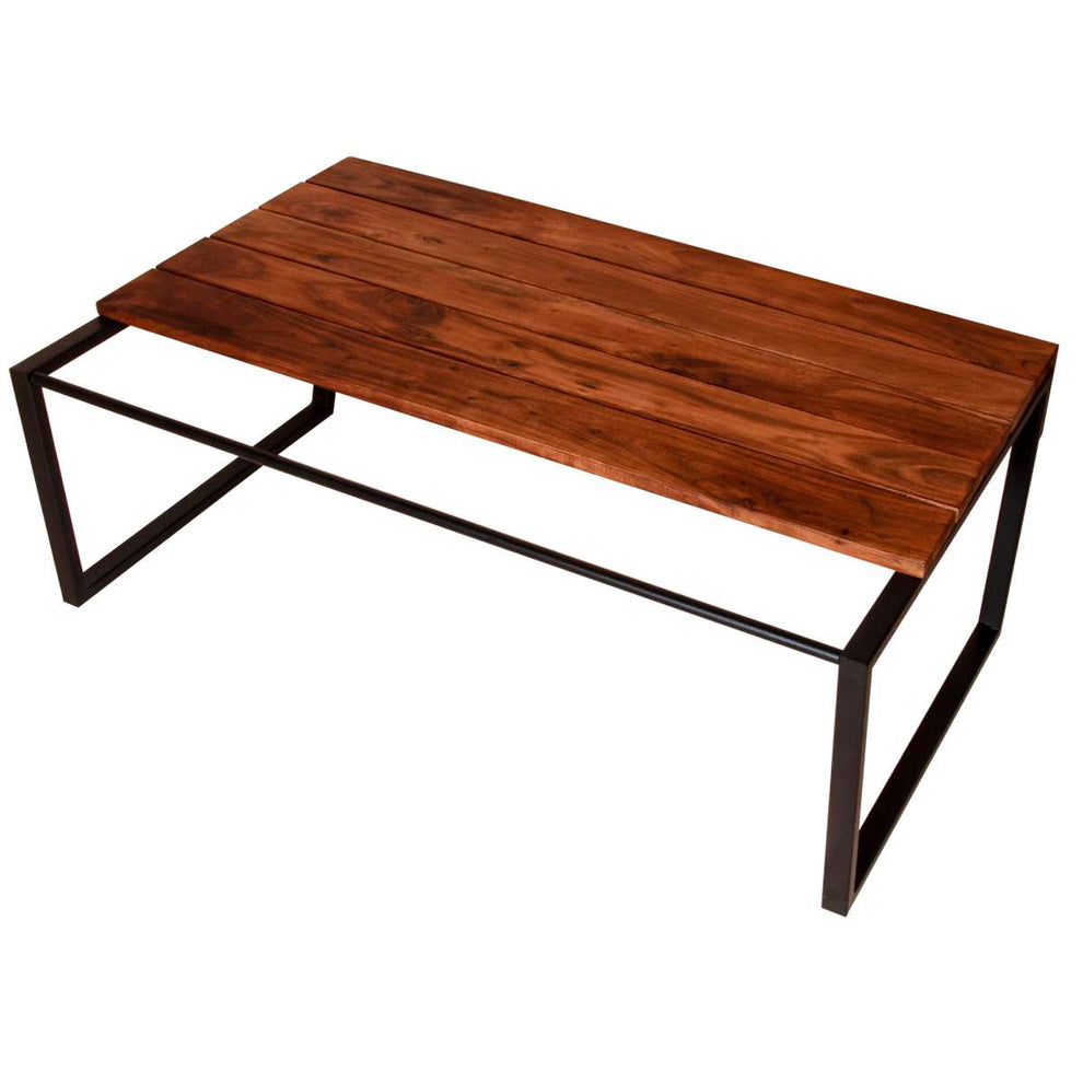 Rectangular Wooden Industrial Coffee Table With Metal Sled Base, Brown And Black By Benzara | Coffee Tables |  Modishstore  - 4