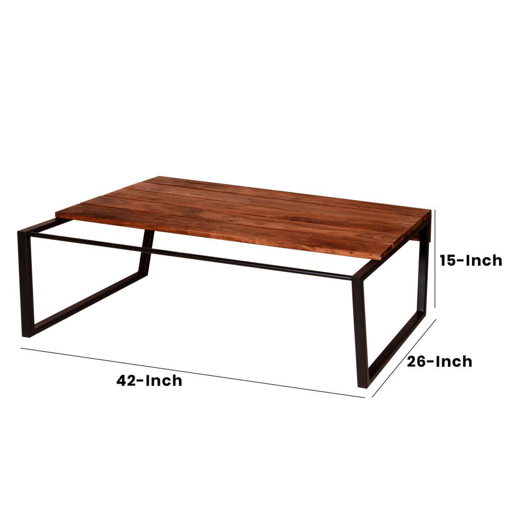 Rectangular Wooden Industrial Coffee Table With Metal Sled Base, Brown And Black By Benzara | Coffee Tables |  Modishstore  - 2