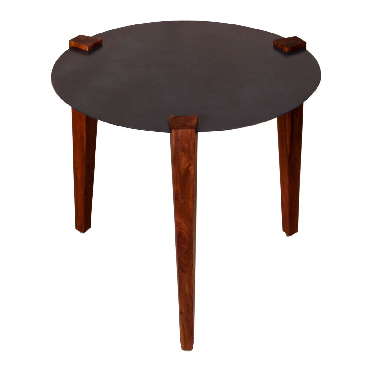 20 Inches Round Metal Top Side End Table With Tapered Legs, Brown And Black By Benzara | End Tables |  Modishstore  - 6