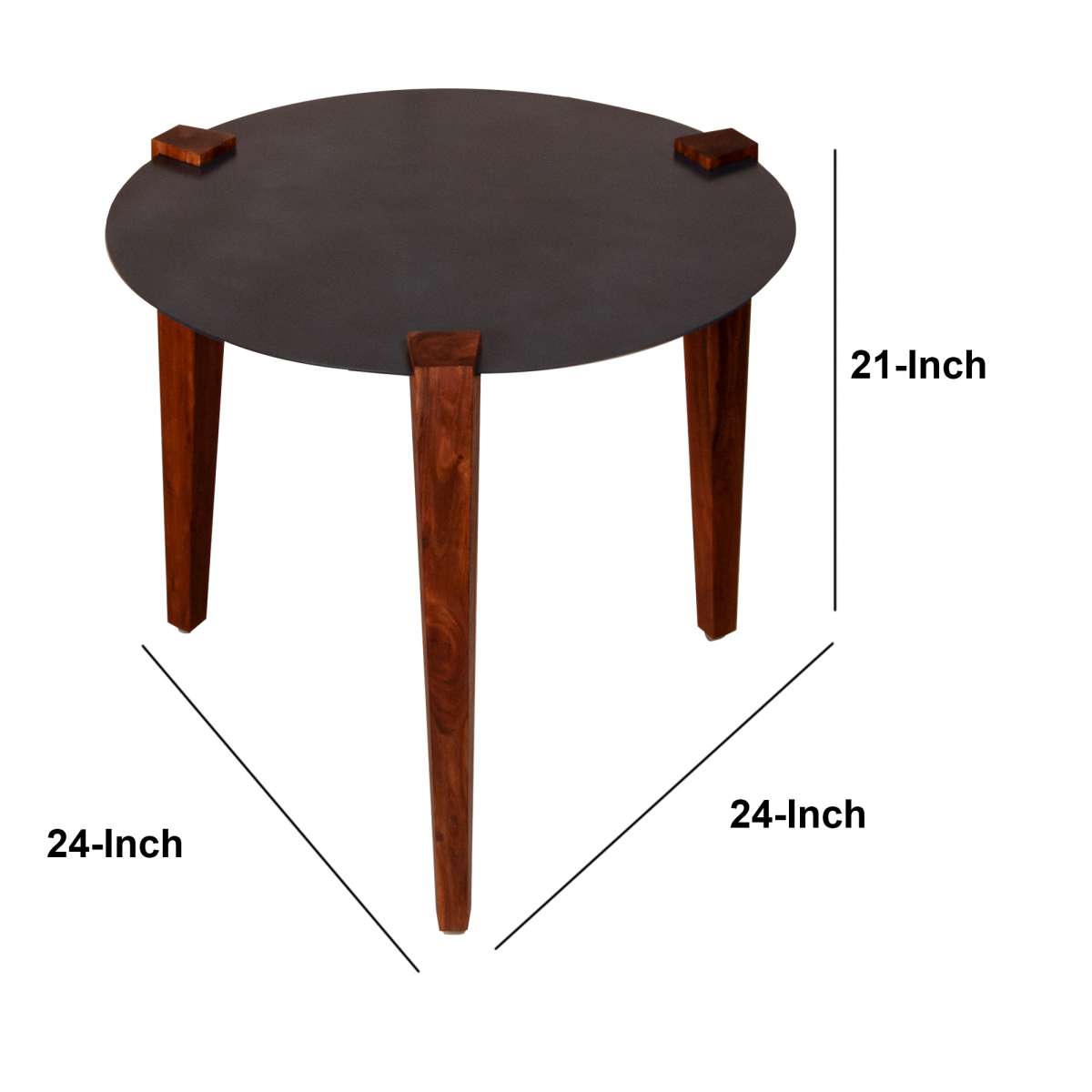 20 Inches Round Metal Top Side End Table With Tapered Legs, Brown And Black By Benzara | End Tables |  Modishstore  - 2