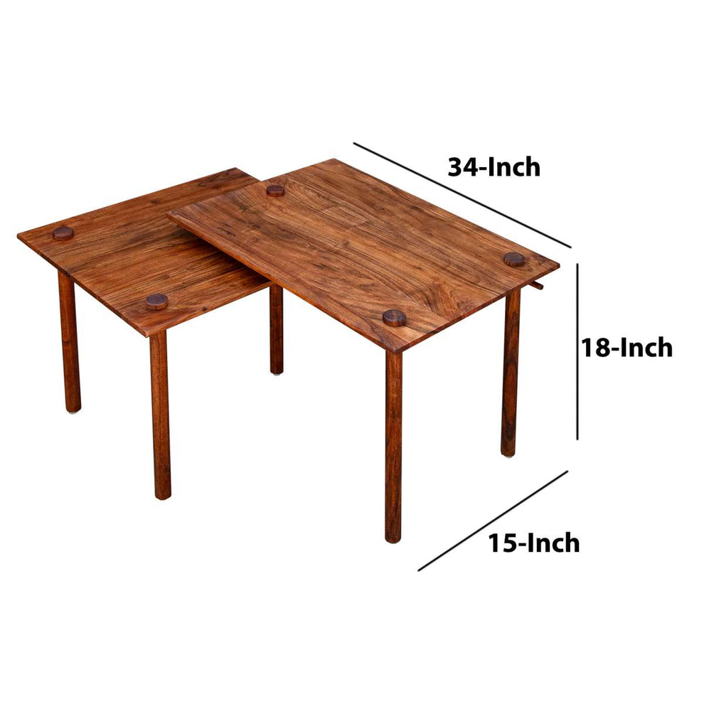 Solid Wood End Table With Pull Out Extension And Grain Details, Dark Brown By Benzara | End Tables |  Modishstore  - 3