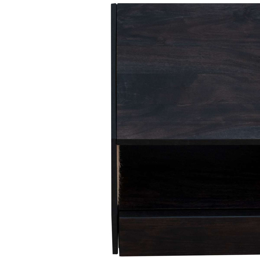 Single Drawer Solid Wood Nightstand With Open Storage And Jute Woven Side Panels, Black By Benzara | Nightstands |  Modishstore  - 6