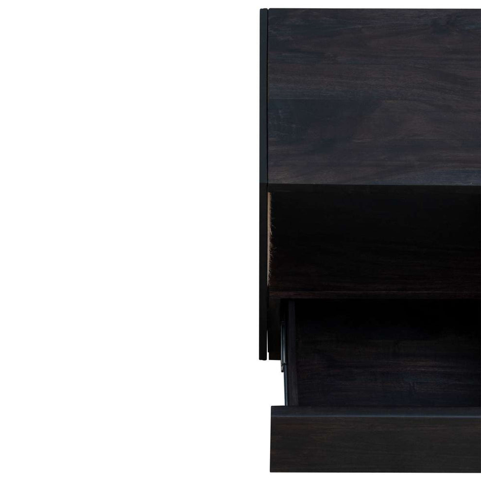 Single Drawer Solid Wood Nightstand With Open Storage And Jute Woven Side Panels, Black By Benzara | Nightstands |  Modishstore  - 5