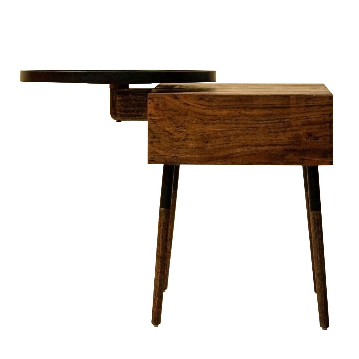 Single Drawer Industrial End Table With Conjoined Round Metal Tray, Brown And Black By Benzara | End Tables |  Modishstore  - 11