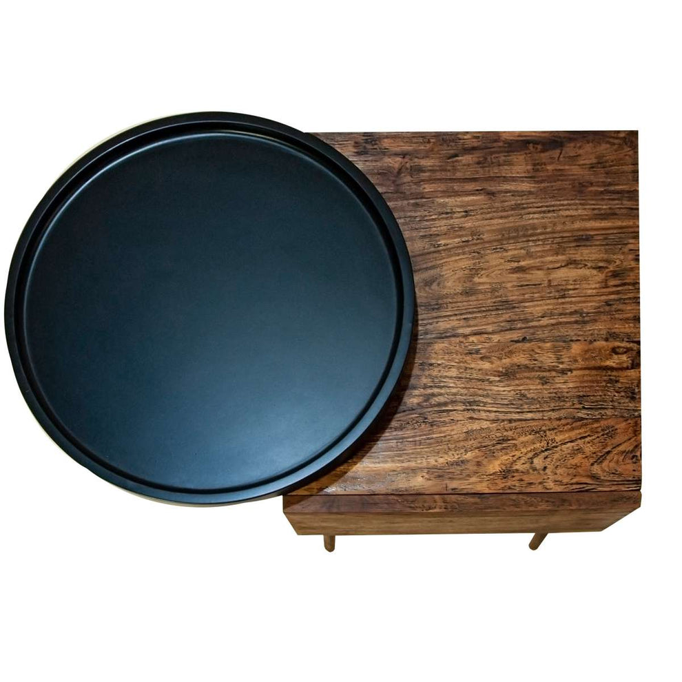 Single Drawer Industrial End Table With Conjoined Round Metal Tray, Brown And Black By Benzara | End Tables |  Modishstore  - 7