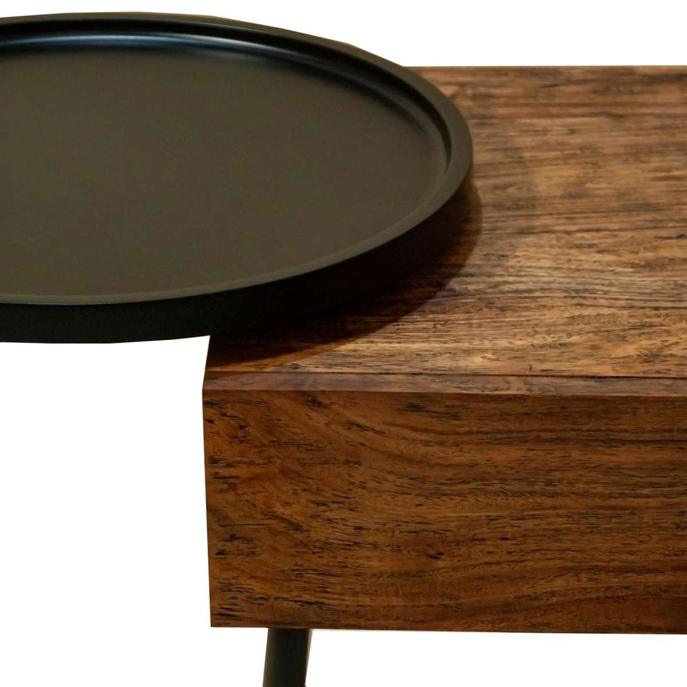 Single Drawer Industrial End Table With Conjoined Round Metal Tray, Brown And Black By Benzara | End Tables |  Modishstore  - 6