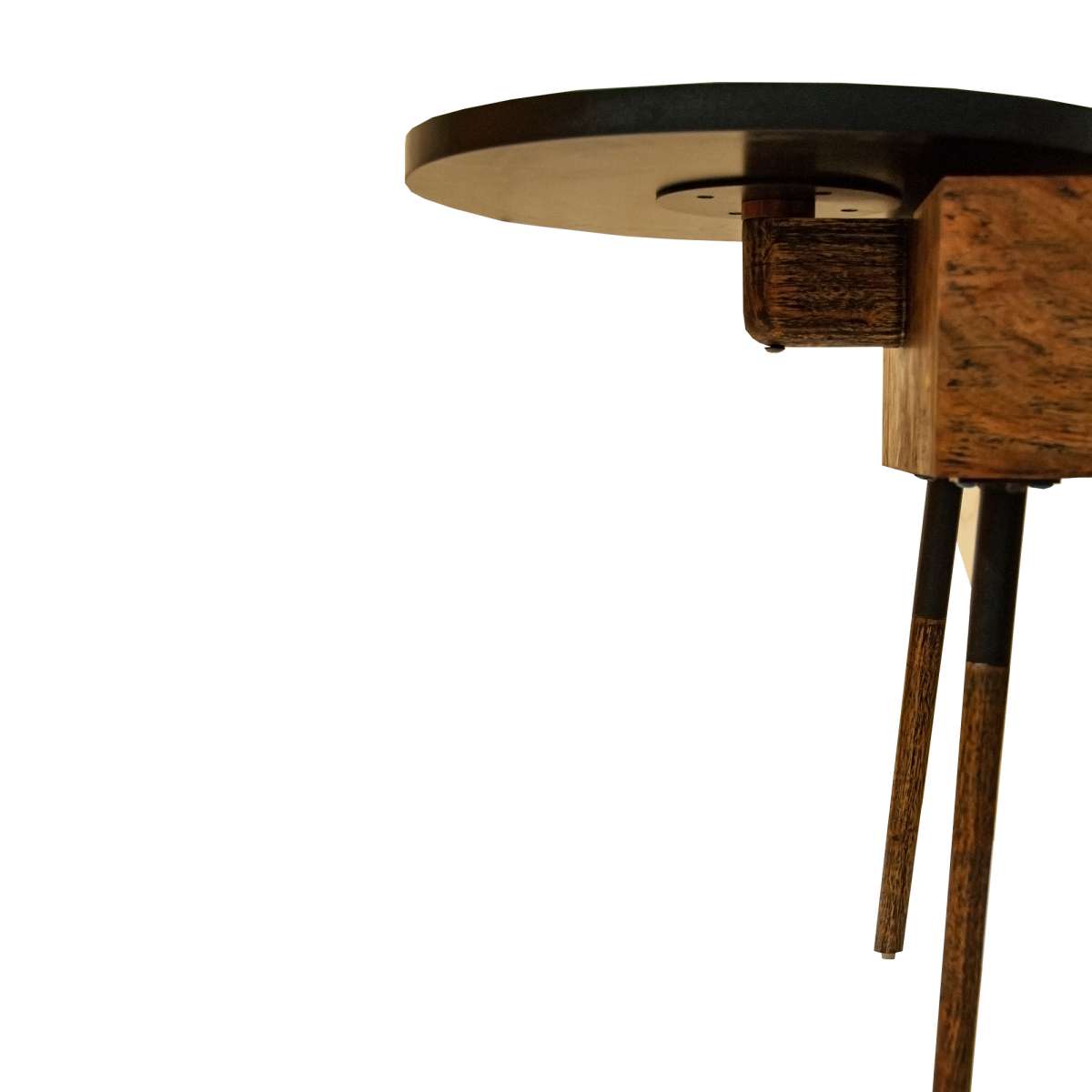 Single Drawer Industrial End Table With Conjoined Round Metal Tray, Brown And Black By Benzara | End Tables |  Modishstore  - 5