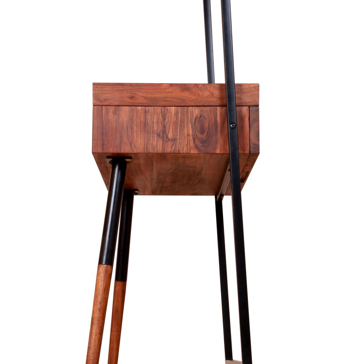 Standing Metal Coat Rack With Conjoined Mirror And 1 Drawer Desk, Brown And Black By Benzara | Coat Racks |  Modishstore  - 4