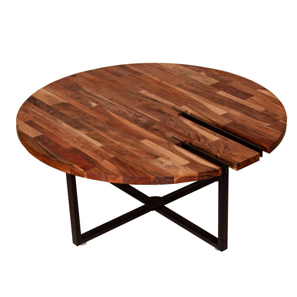 36 Inches Round Wooden Top Coffee Table With Metal Base, Brown And Black By Benzara | Coffee Tables |  Modishstore  - 11