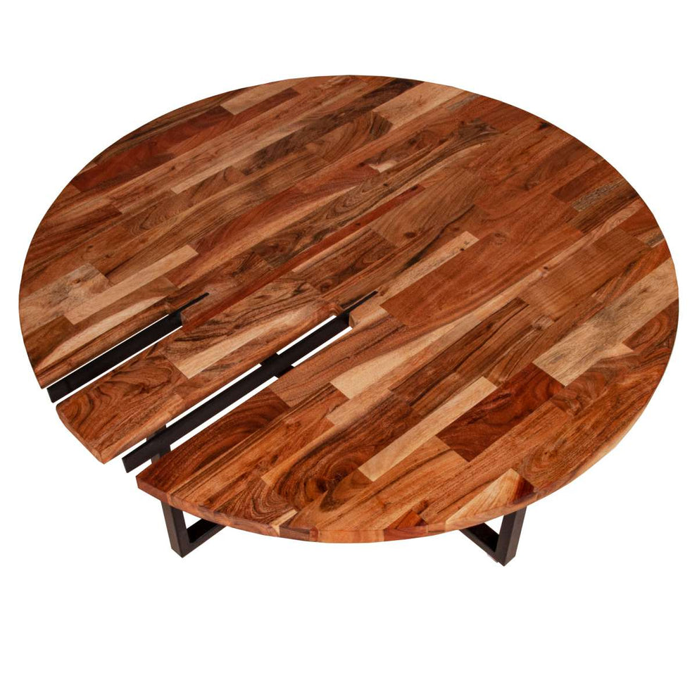 36 Inches Round Wooden Top Coffee Table With Metal Base, Brown And Black By Benzara | Coffee Tables |  Modishstore  - 10