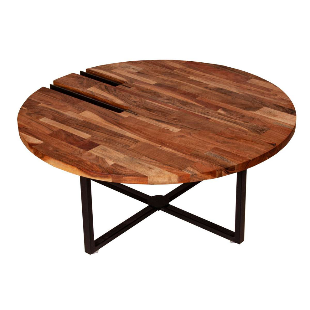 36 Inches Round Wooden Top Coffee Table With Metal Base, Brown And Black By Benzara | Coffee Tables |  Modishstore  - 2