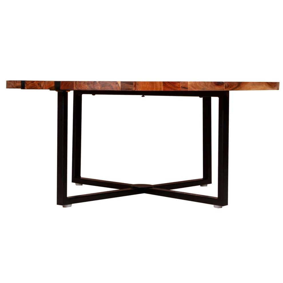 36 Inches Round Wooden Top Coffee Table With Metal Base, Brown And Black By Benzara | Coffee Tables |  Modishstore  - 8