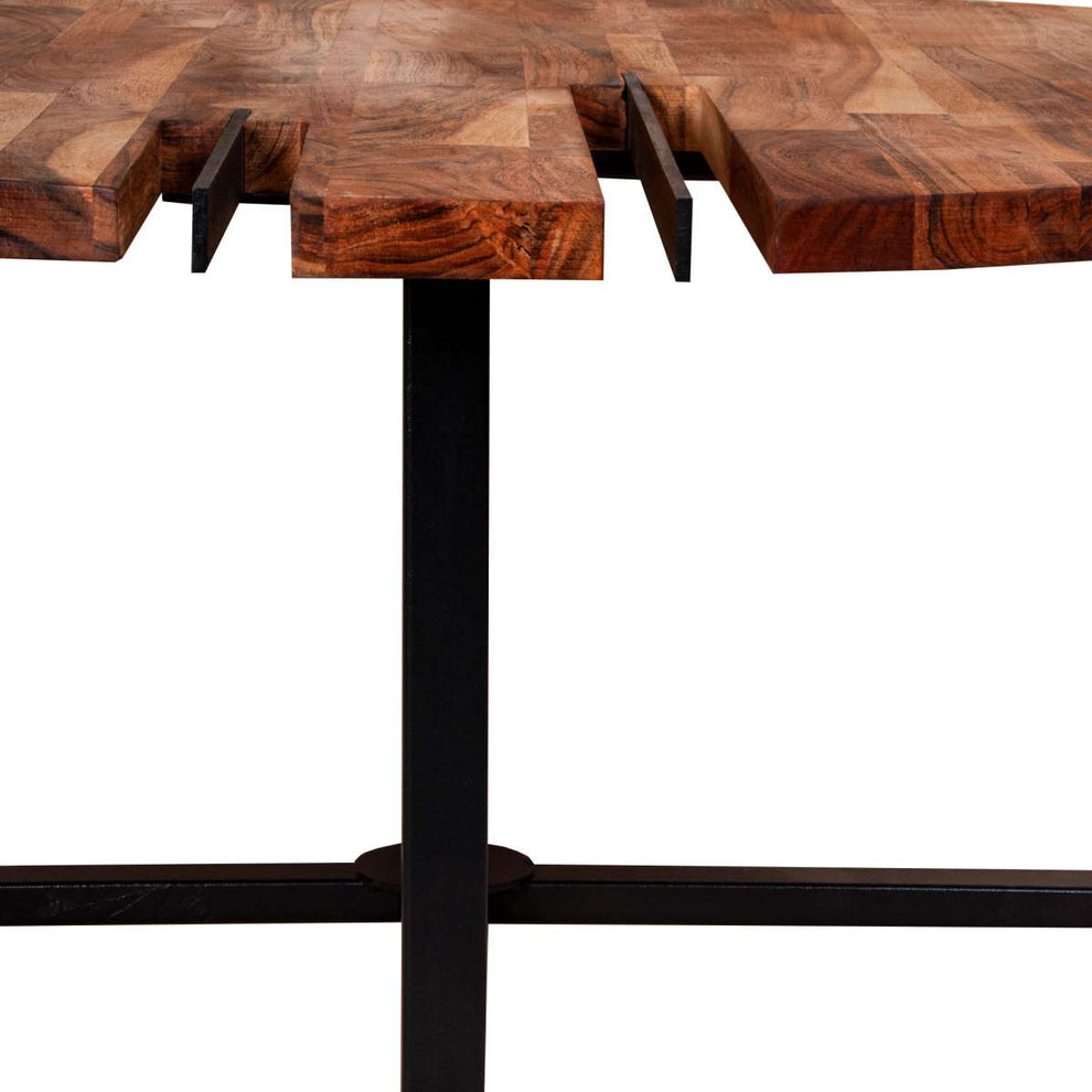 36 Inches Round Wooden Top Coffee Table With Metal Base, Brown And Black By Benzara | Coffee Tables |  Modishstore  - 7