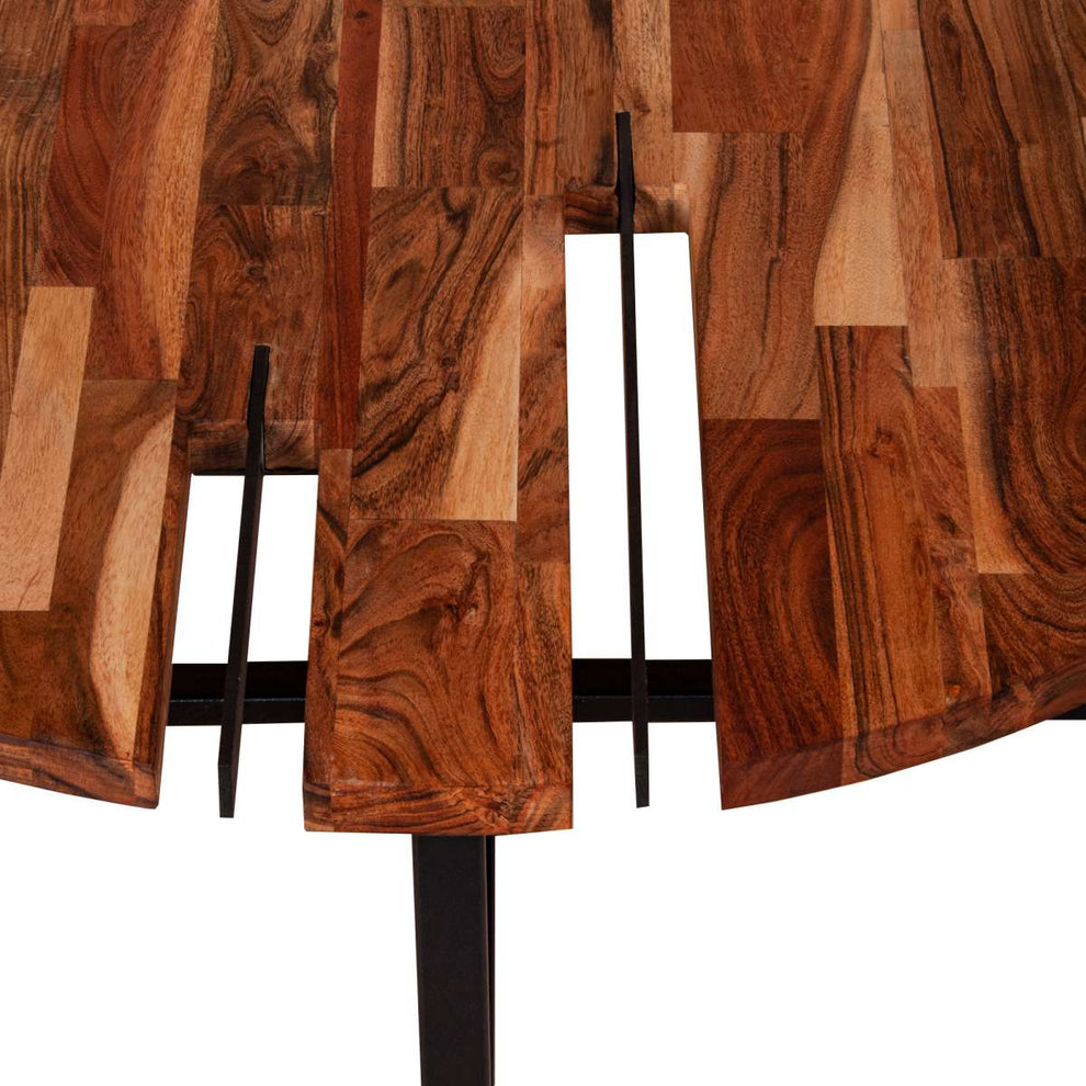 36 Inches Round Wooden Top Coffee Table With Metal Base, Brown And Black By Benzara | Coffee Tables |  Modishstore  - 6