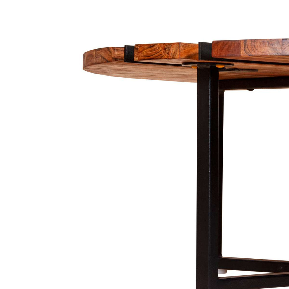 36 Inches Round Wooden Top Coffee Table With Metal Base, Brown And Black By Benzara | Coffee Tables |  Modishstore  - 5