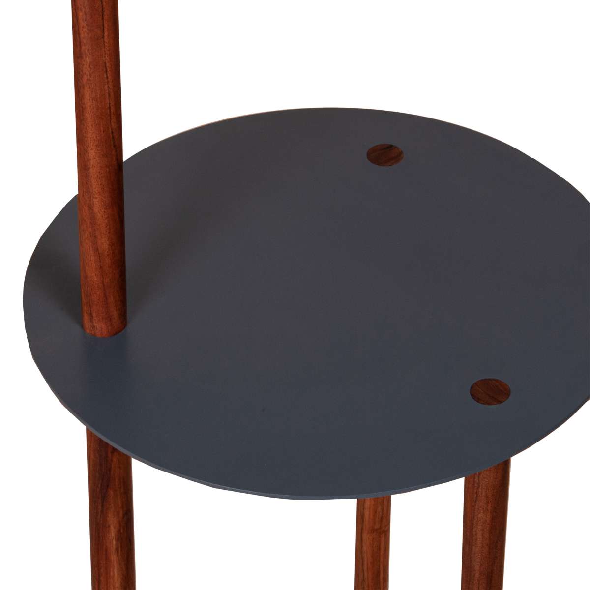 29 Inches Round Metal Top End Table With Inbuilt Wooden Pole, Brown And Black By Benzara | End Tables |  Modishstore  - 6