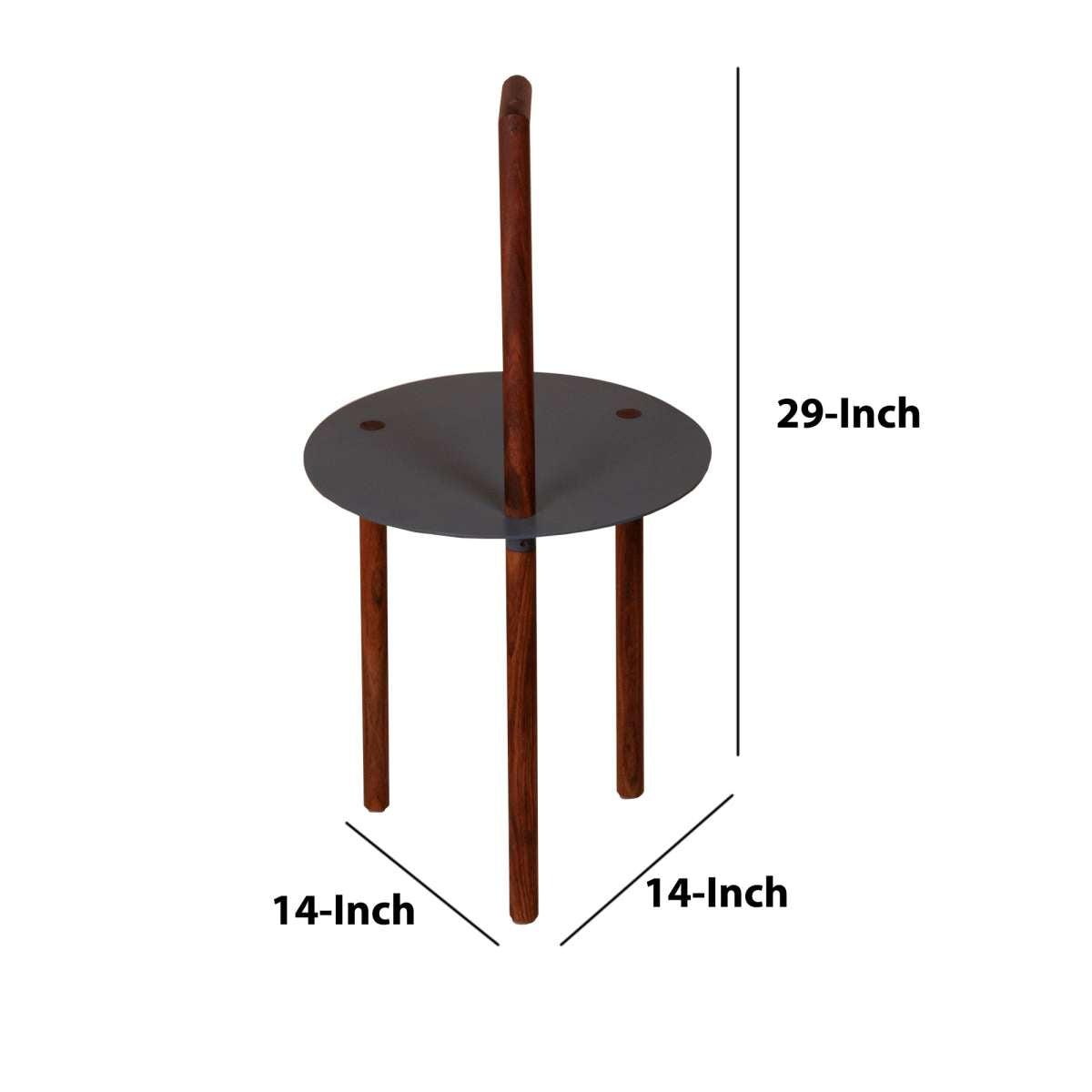 29 Inches Round Metal Top End Table With Inbuilt Wooden Pole, Brown And Black By Benzara | End Tables |  Modishstore  - 3