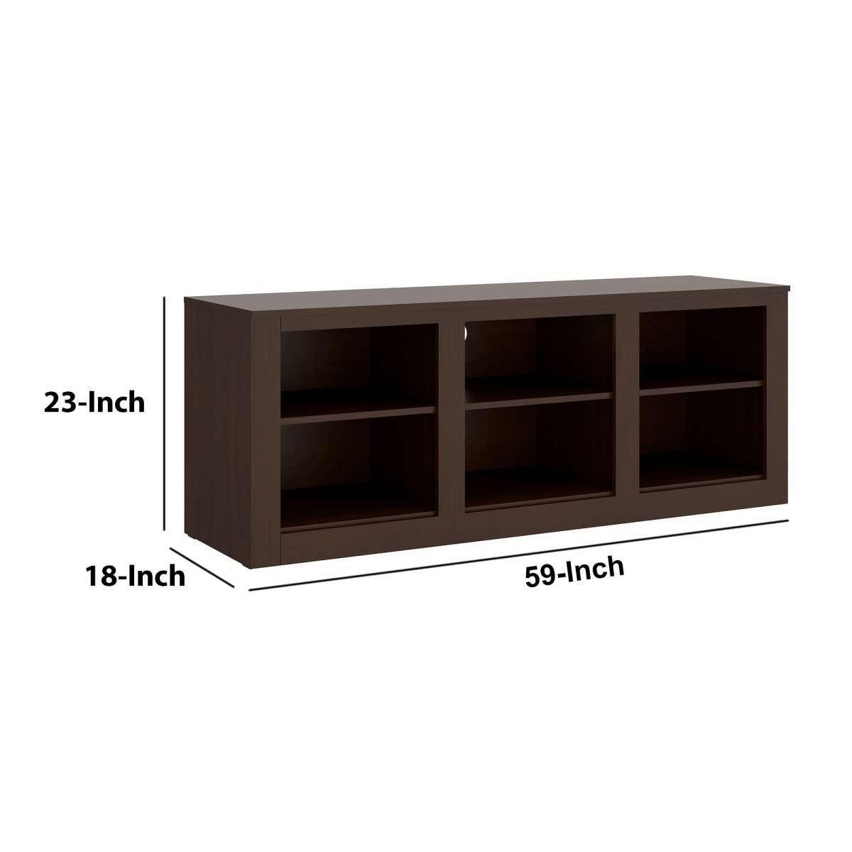 59 Inch Rectangular Tv Stand With 6 Open Compartments, Tobacco Brown By Benzara | TV Stands |  Modishstore  - 2