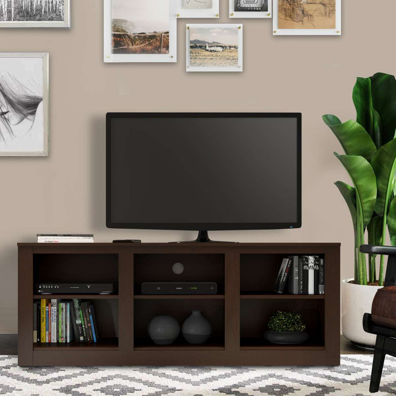 59 Inch Rectangular Tv Stand With 6 Open Compartments, Tobacco Brown By Benzara | TV Stands |  Modishstore 