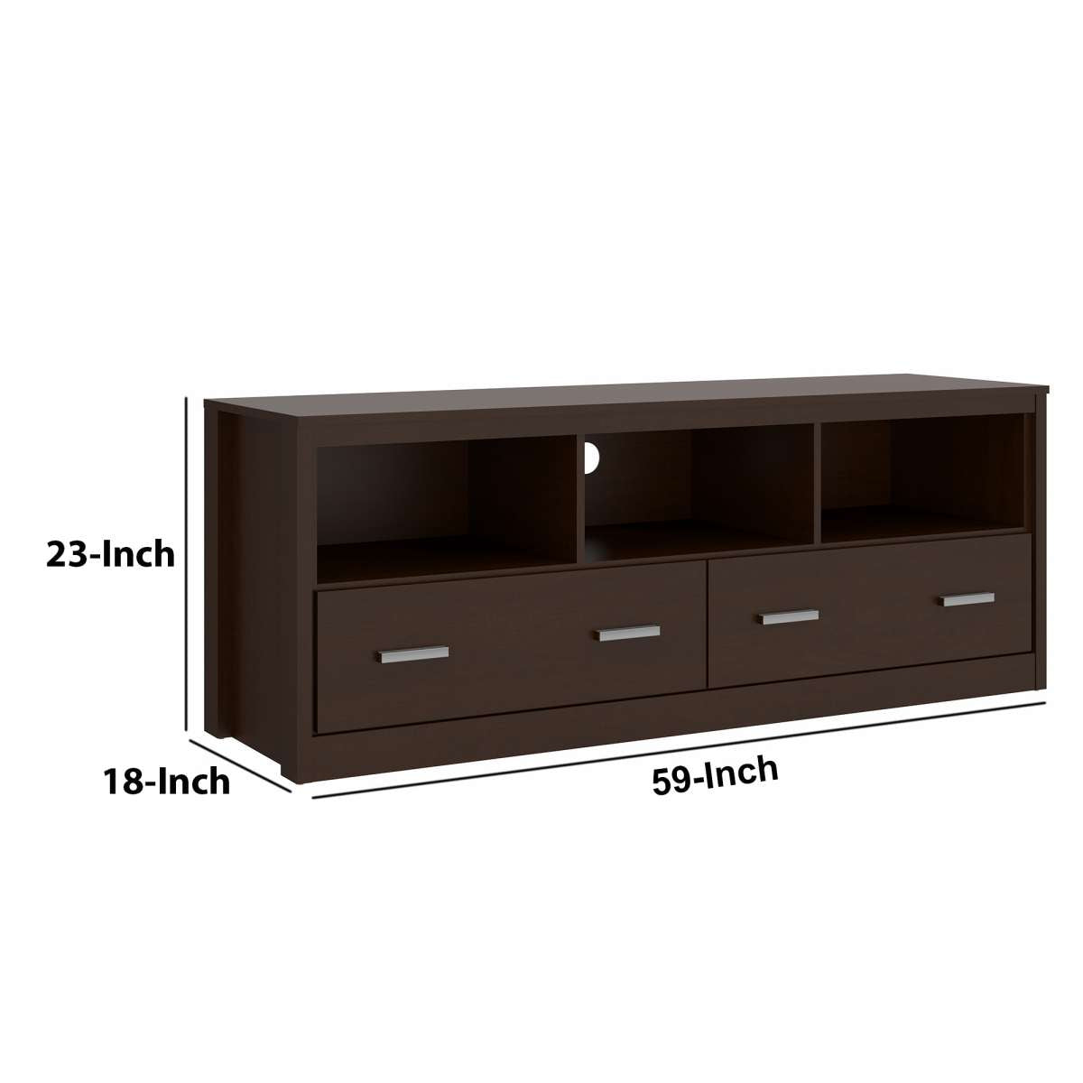 59 Inch Wooden Tv Stand With 2 Drawers And 3 Open Compartments, Tobacco Brown By Benzara | TV Stands |  Modishstore  - 3