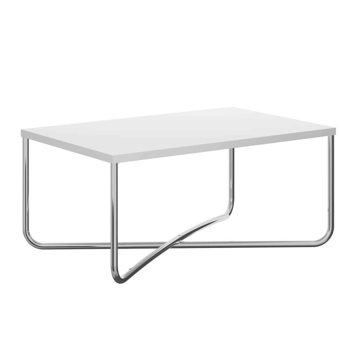 Coffee Table With Rectangular Top And X Base, White And Chrome By Benzara | Coffee Tables |  Modishstore  - 2