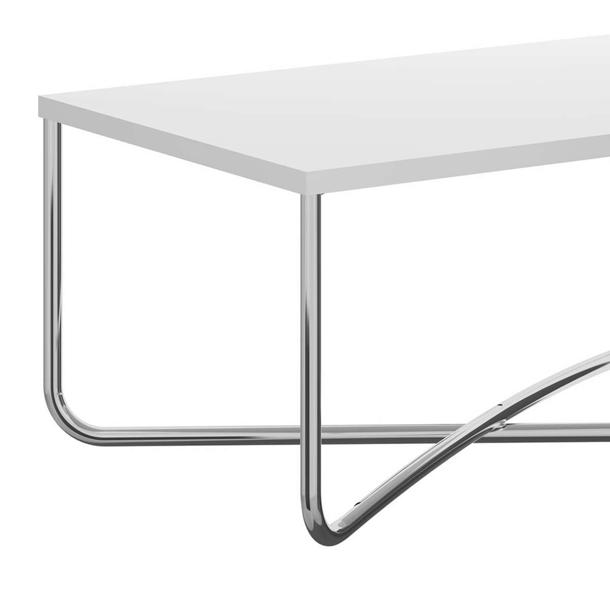 Coffee Table With Rectangular Top And X Base, White And Chrome By Benzara | Coffee Tables |  Modishstore  - 6
