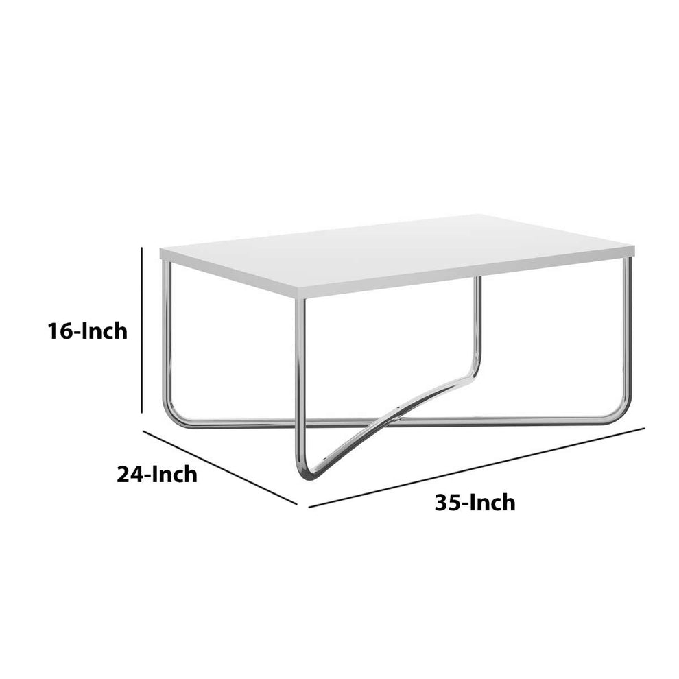 Coffee Table With Rectangular Top And X Base, White And Chrome By Benzara | Coffee Tables |  Modishstore  - 3